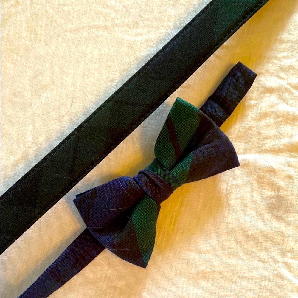 Lot of (2) J. Crew Classic Green and Blue Bow Tie & Belt (38) in Tartan Plaid